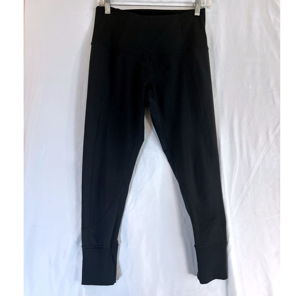 Zella Black High Waisted Leggings with Ribbed Cuffs Size Medium Womens Athletic